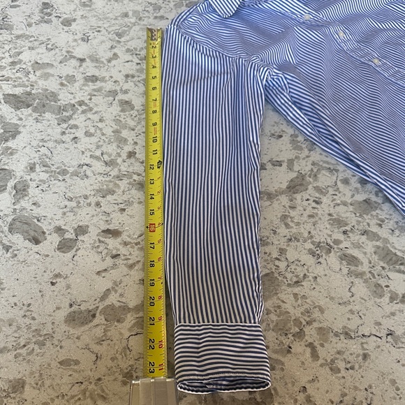 Lauren Ralph Lauren Non Iron Blue and White Pinstripe Button-Down Shirt Size M - Picture 9 of 11